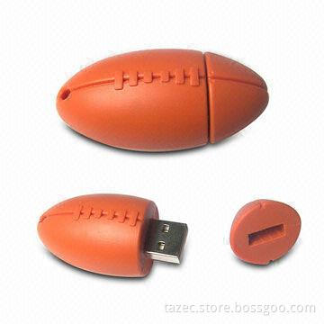 Football-shaped USB Flash Drives with 16MB to 4GB Capacity, USB Interface